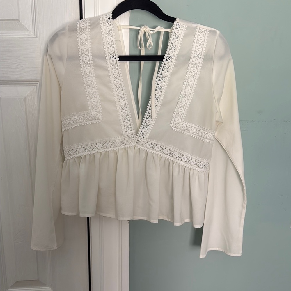Elegant Cream Lace Trim Blouse